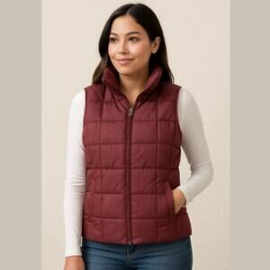 LAND’S END Cranberry Red Herringbone Down Vest NEW